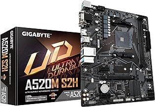 Gigabyte A520M S2H Motherboard - Supports AMD Ryzen 5000 Series AM4 CPUs, 4+3 Phases Pure Digital VRM, up to 5100MHz DDR4 (OC), PCIe 3.0 x4 M.2, GbE LAN, USB 3.2 Gen 1