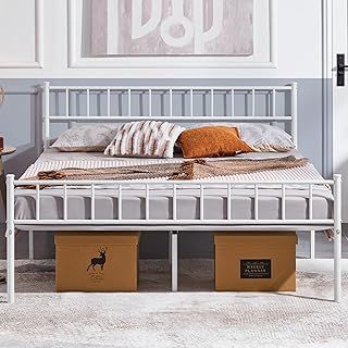 Yaheetech 5ft King Bed Frame Solid Metal Bed Frame Modern Style with Headboard & Footboard/Under-Bed Storage Ground Clearance: 32 cm/Black