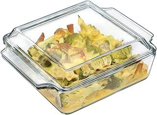1.5L Glass Casserole Dish with Lid, 24x20x9cm Oven Proof Dishes with lids, Square Casserole Dishes, Microwave and Oven Safe
