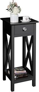 INMOZATA Telephone Table Tall Slim with Drawer End Table Side Table Corner Bedside Table for Living Room Bedroom Hallway Black…