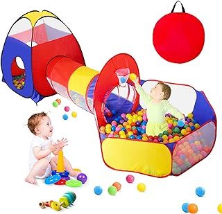 3 in 1 Kids Ball Pits for Toddlers with Play Tent and Baby Tunnel, Children Indoor Outdoor Playhouse with Crawling Tunnel, Boys and Girls Christmas Birthday Toys Gifts (3 in 1 Classic Kids Ball Pits)