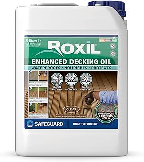 Roxil Decking Oil 5L Clear - Enhanced, Weatherproof, Nourish and Protect Outdoor Wood with Added UV Protection