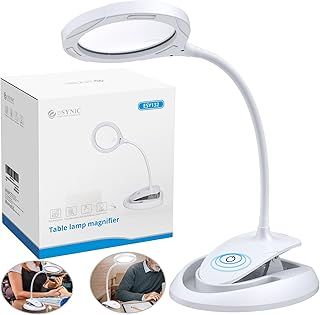 eSynic Magnifying Lamp Popular 5X 10x Magnifying Glass with Light Hand Free Magnifier Lamp USB C Rechargeable Magnifying Desk Lamp Clamp Daylight LED Magnifying Lamp with 15 LEDs for Reading Craft etc