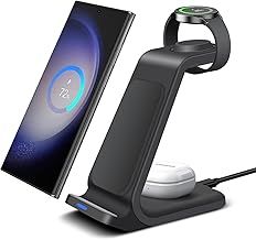 Wireless Charging Station for Samsung 3 in 1 Wireless Charger for Galaxy Watch Ultra/7/6/5 Pro/4 Classic/3/Active 2/1,Galaxy Buds Pro, Induction Charging Stand for Galaxy S Note Z Series
