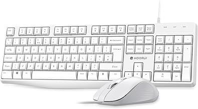 KOORUI Wired Keyboard and Mouse Combos, Full Size Computer Keyboard with Numeric Keypad, USB-A Plug-and-Play, Windows MacOS Linux Compatible, QWERTY UK English Layout - White