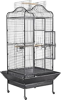 Yaheetech Extra Large Metal Bird Cage, Pet Cage for African Grey, Parakeets Cockatiels with Stand Open Play top Black