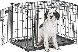 MidWest Homes for Pets Newly Enhanced Life Stages Double Door Medium Folding Metal 76.2cm (30-Inch) Long Dog Crate w/Divider Panel, Floor Protecting Feet, Leak-Proof Dog Pan, Medium Dog, Black, 1630DD