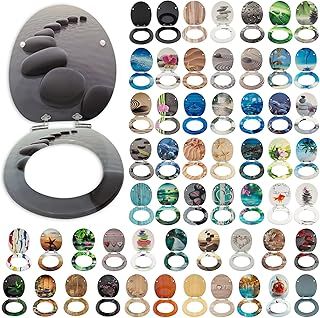 Toilet Seat with Soft Close - Wooden Toilet Seat Cover with Zinc Alloy Hinges, Comfortable Toilet Seat Covers with Colorful Designs Easy to Install, Assembly (Black Glitter)