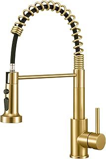 TOHLAR Single Lever Brushed Gold Mixer Tap with Pull Out Spray - 360° Swivel Kitchen Tap for Sink Cold & Hot Fittings
