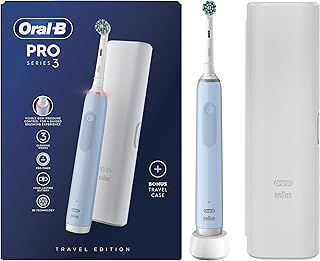 Oral-B Pro Series 3 Blue Electric Toothbrush, 1 Toothbrush Head, 1 Travel Case, Designed by Braun