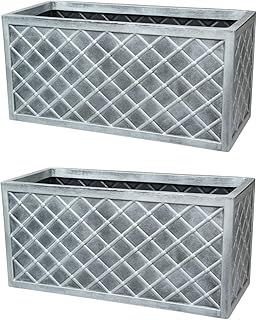 Shop4allsorts Set Of 2 Lazio Trough Patio Planter Garden Plastic Flower Pot Pewter Grey 70cm x 33cm