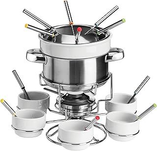 Premier Housewares Stainless Steel Fondue Set, Chocolate or Cheese, Porcelain Sets - White