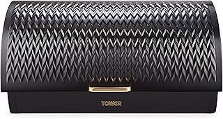 Tower T826090BLK Empire Roll Top Bread Bin, Stainless Steel, Black and Brass, One Size