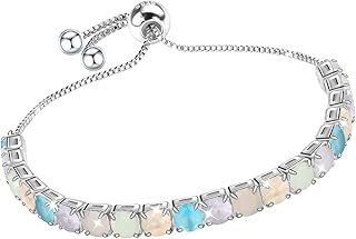 Silver Bracelets for Womens 925 Tennis Bracelet,Adjustable Bracelet With 4MM White,Green,Purple,Pink,Opal Crystal Ladies Jewellery Birthday Mothers Gift for Her with Box,Silver,Gold,Roldgold