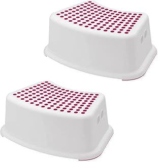 Sterun 2 Pack Plastic Child Foot Step Stools, Anti-Slip Cover on Top For Children, Practical Non-Slip Toilet Step, Great for Toddlers (Pink)