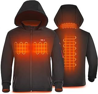 Heated Jacket for Men with Battery QC3.0 14400mAH with Detachable Hood and Waterproof& Windproof Outdoor Soft shell Jackets for Riding Bicycle and Motorcycle, Fishing, Snow Plow