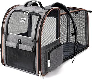 Cat Carrier Dog Backpack - Portable Breathable Rucksack for Medium and Small Cats & Dogs, Front Opening Mesh Window and Pockets (Grey, 32Lx29Wx42H)