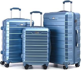 RMW Suitcase Large Medium Cabin Size | Hard Shell | Lightweight | 4 Dual Spinner Wheels | Trolley Luggage Suitcase | Hold Check in Luggage | TSA Combination Lock (Ice Blue, 3 Piece Full Set)