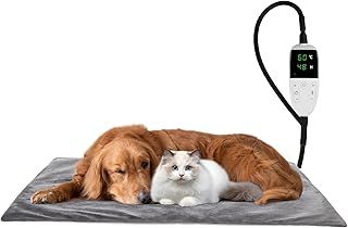 Dog Heat Pad Electric 45 * 70cm, 5 Adjustable Timer & 7 Adjustable Temperature, Pet Heating Mat Waterproof, with Crystal Velvet Cover & Anti Bite Cable, Ideal for Whelping/Puppy/Dogs and Cats