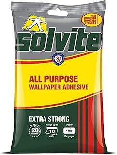 Solvite All Purpose Wallpaper Adhesive with Long-Lasting Results, Wallpaper Paste, Mixes in 20 Seconds, Hangs up to 10 Rolls, 1x185 g Sachet