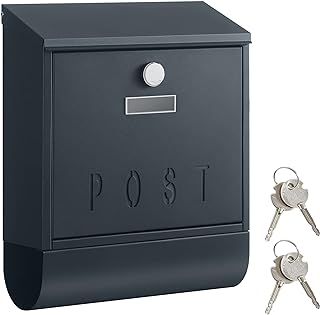 Songmics Letterbox, wall letterbox, lock with copper lock cylinder and rotating cover, newspaper compartment, post viewing window, name plate holder, lockable, anthracite GMB021G01