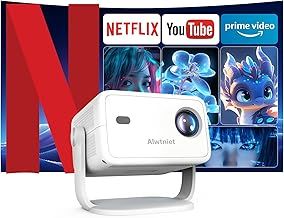 [Netflix Licensed] Alwtniet L018 NTV Smart Projector, 1080P Native 400 ANSI Auto Focus Auto Keystone Mini Portable Projector with Apps Built-in, ChatGPT Voice Remote Android Home Video Projector