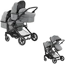 hauck Atlantic Double Pushchair, Grey - Baby and Toddler Tandem, Reversible Seat, Compact and Foldable, with Raincover