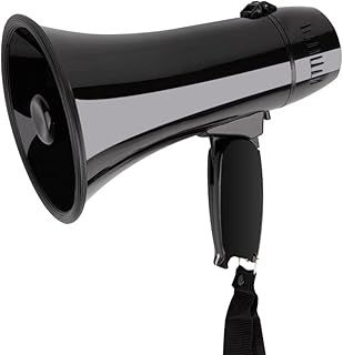 MyMealivos Portable megaphone bullhorn 20 Watt Power Megaphone Speaker Voice And Siren/Alarm Modes With Volume Control And Strap, Black