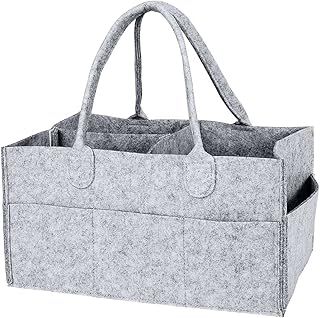 Nappy Caddy Foldable Baby Diaper Caddy Organiser, Portable Nursery Storage Basket Bin with Changeable Compartments(Light Grey)