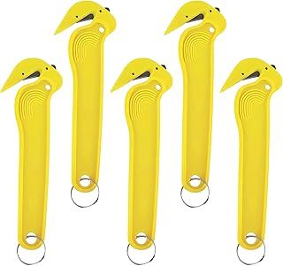 Yellow Hook Knife, Box Cutter, Safety Knife, Cutter, Work Knife, Box Cutter Safety Knife, Cardboard Cutter, Utility Knives, Warehouse, Box Opener, Box Knife, (Set of 5)