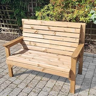 STAFFORDSHIRE GARDEN FURNITURE Chunky Solid Wooden Garden Bench, Tan, Wood Legs