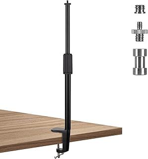 TARION Tabletop Light Stand Clip Stand, 35-63cm Adjustable Metal Table Mount Lighting Monopod with 1/4 Screw and 1/4 to 3/8 Screw Adapters for Live Streaming Video Photography Shooting (S)