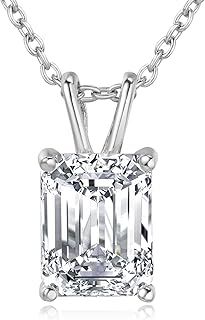 SHELOVES Elegant Emerald Cut Solitaire Pendant Necklace for Women Cubic Zirconia 925 Sterling Silver