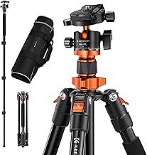 Camera Tripod, K&F Concept 62" Aluminum Tripod Monopod with Quick Release Plate, Ball Head and Compact Travel Carrying Bag for DSLR Canon Nikon Sony Camera K254A1+BH-28L (Old Model SA254M1)