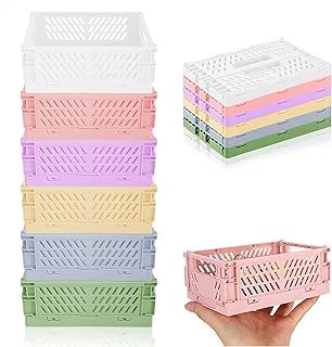 Lighterday 6pcs Collapsible Crates Storage Boxes,Plastic Stackable Storage Baskets,Small Foldable Basket Storage Organiser Box for Office Bedroom Kitchen Drawer Bathroom Toy.