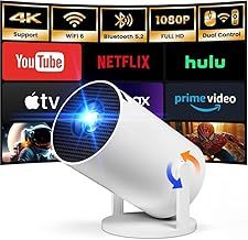 [Built-in Apps] Mini Projector with WIFI 6 and Bluetooth, 4K 1080P Support Portable Projector 180° Rotatable 130'' Screen Movie Projector Auto Keystone Compatible for Laptop, PC, Smartphone