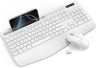 Wireless Keyboard and Mouse Combo, Full-Size Ergonomic Keyboard with Wrist Rest, Phone Holder, Sleep Mode, Silent 2.4GHz Cordless Set for Computer, Laptop, PC, Mac, Windows(White)