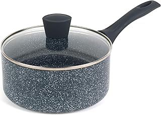 Russell Hobbs RH00846EU Non-Stick Saucepan - Pressed Aluminium Milk Saucepan with Tempered Glass Lid, 20cm/2.6L Sauce Pot for Induction, Small Cooking Pot with Soft Bakelite Handle, Nightfall Stone