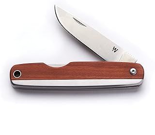 Whitby Pocket Knife, Stainless Steel Folding Knives Mahogany Wood Handle, Stylish High Performance, Non Locking EDC 2.25” Blade, Portable for Camping Hiking Backpacking