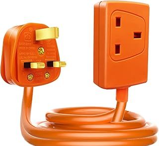 1 Way Gang Single Socket Mains Power Extension Lead 13A Fused UK 3Pin Plug - 20 Metre Cable, Orange