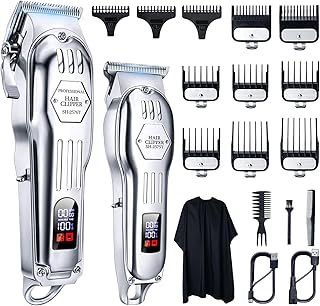 KNCANEO Professional Hair Clippers for Men, Cordless Mens Hair Clippers, Barber Set with 11 Guide Combs, Beard Trimmer USB Rechargeable