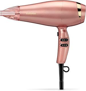 BaByliss Rose Gold Hair Dryer - 2100W Professional Ionic Blow Dryer, Lightweight Travel Hairdryer, Fast Drying Ceramic Hair Dryer, 3 Heat & 2 Speed Settings, Silver, 5336U