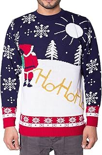 NOROZE Christmas Men's Jumpers | Novelty Knitted Lightweight Santa Printed Jumper Sweater | Slim Fit Long Sleeve Crew Neck Pullover Christmas Top | Christmas Jumper Xmas Jumper Sweaters for Men