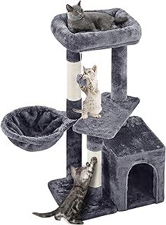 Yaheetech Cat Tree Tower Cat Scratching Posts with Condo/Comfy Basket for Indoor kittens, 87cm Dark Grey