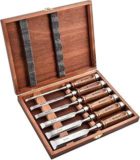 6pc Wood Chisel Set for Woodworking - CRV Steel with Ash Wood Handle in Wooden Presentation Box