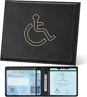 Disabled Badge Holder, Blue Badge Holder Wallet for Car, Leather Disability Badge Holder Wallet Protector Parking Permit Discreet Cover Hologram, Discreet Timer Blue Badge Holder(Black)
