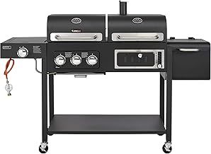CosmoGrill Hybrid 4 Burner Barbecue DUO Dual Fuel BBQ 3+1 Gas Grill & Charcoal Smoker BBQ Grill, Built-in Thermometer, Warming Rack, Outdoor Portable Large Coal Barbecue for Home Garden Party Cooking.
