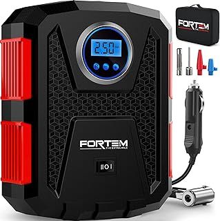 Tyre Inflator Air Compressor, Car Tyre Pump, Car Tire Inflator 12v, Electric Car Pump for Tyres w/LED Light, Digital Tire Inflator for Bikes, Auto Pump/Shut Off, Carrying Case