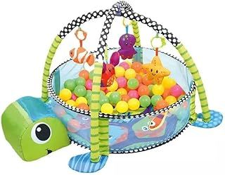 Suprills 3 in 1 Turtle Shape Baby Essentials for Newborn - Multifunctional Activity Baby Gym Pit and Baby Play Mat with 30pcs Balls, Mesh Sides - Ideal Baby Toys