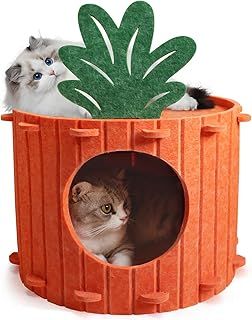 Cat Cave Bed for Indoor Cats, Carrot Cat Cave Felt, Cat House 40 x 40 x 30 cm, Scratch Resistant Felt Cat Caves, Foldable Cat Bed,Pet Cat Hideaway Tent